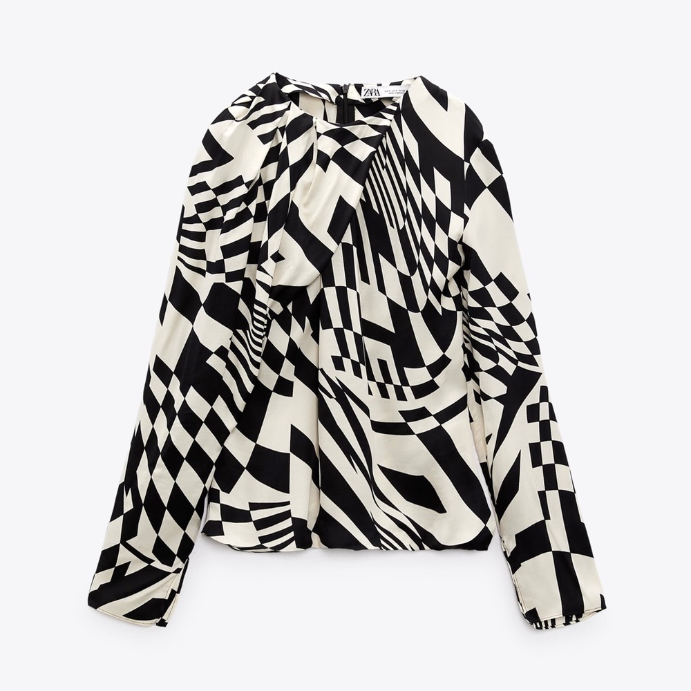 Zara pleated print blouse NWTs